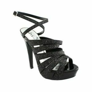 Shi Glitter Black Strap Heels